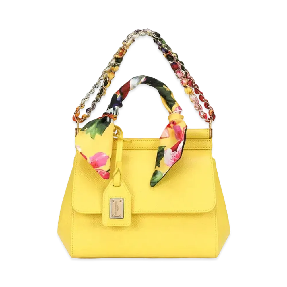 Dolce&Gabbana Sicily Bag Small Dauphine Calfskin Scarf "Yellow"