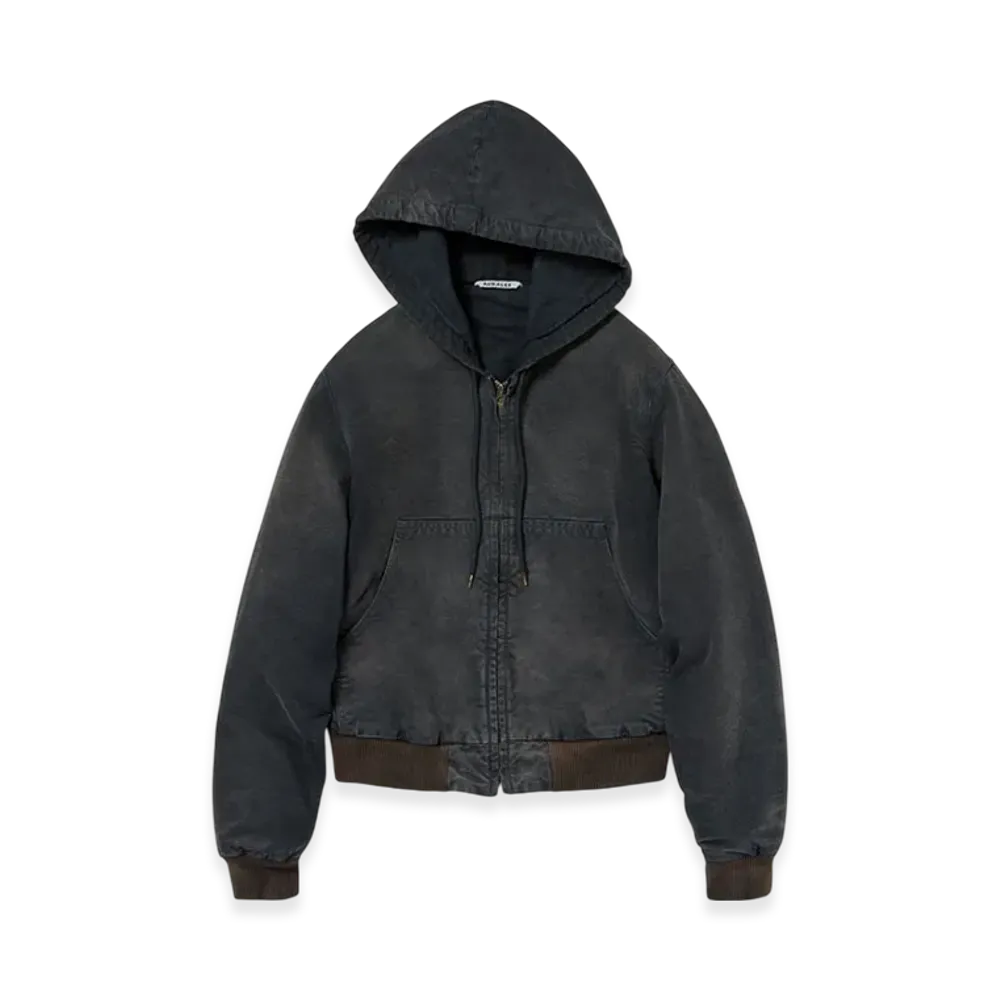 AURALEE Product Dyed Organic Cotton Duck Short Zip Parka "Faded Black"