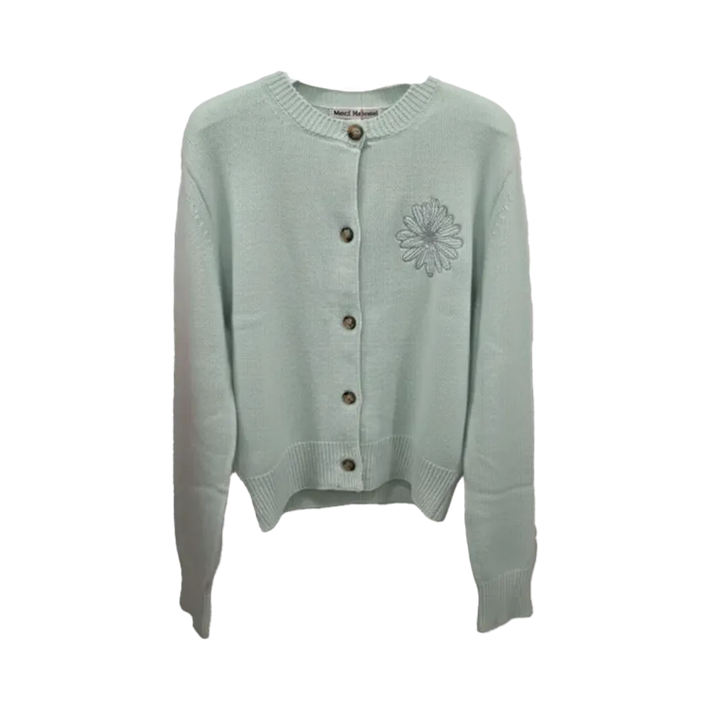 Mardi Mercredi Raccoon Blended Cardigan Round Neck "Mint/Mint"