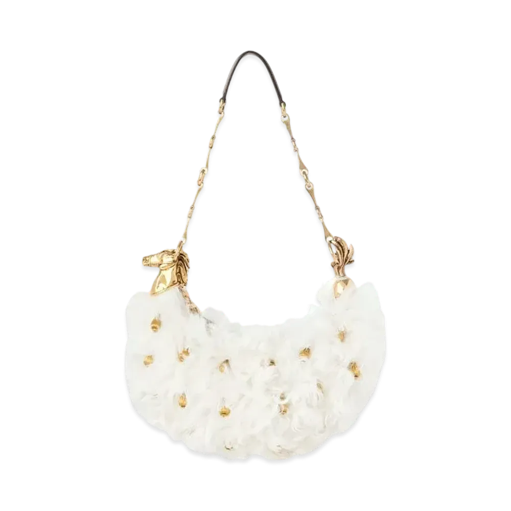 Chloe Chain Horse Shoulder Bag In Shearling "White"