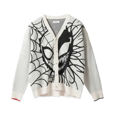 graniph x Spider Man Faith Washable Jacquard Cardigan "Ivory"