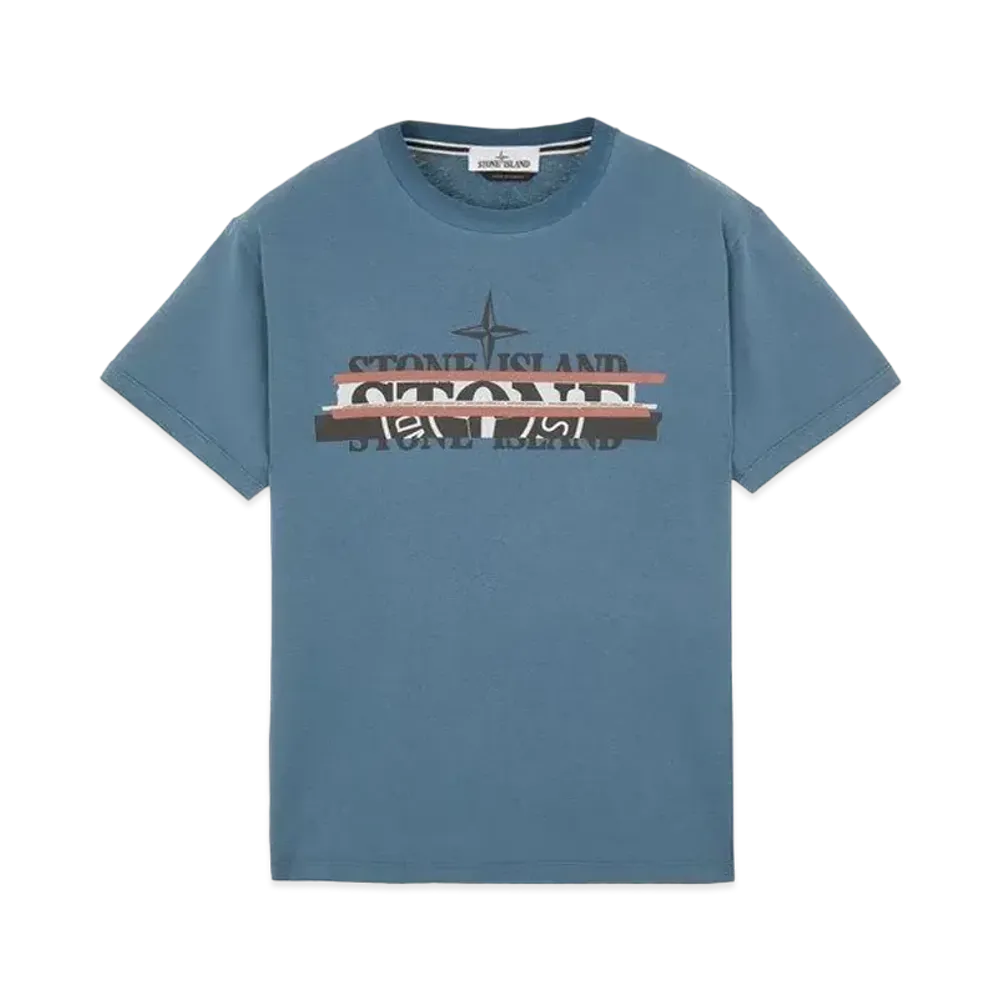 Stone Island 2NS82 COTTON JERSEY 'MIXED MEDIA ONE' PRINT_SLIM FIT "Teal"