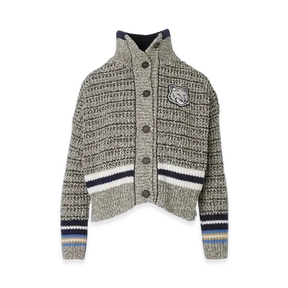 Maison Kitsune Fox Head Crafty Coatigan "Black/White"
