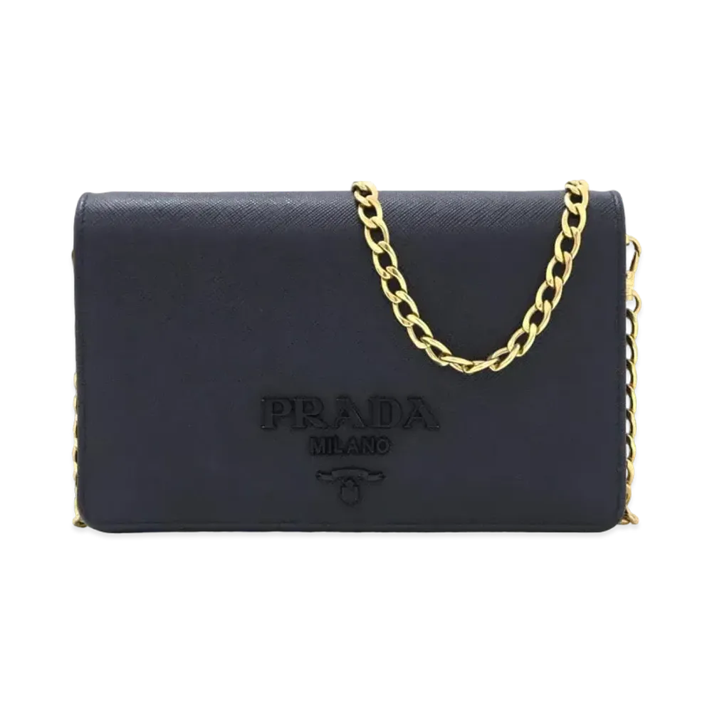 PRADA Saffiano Leather Chain Wallet "Black"