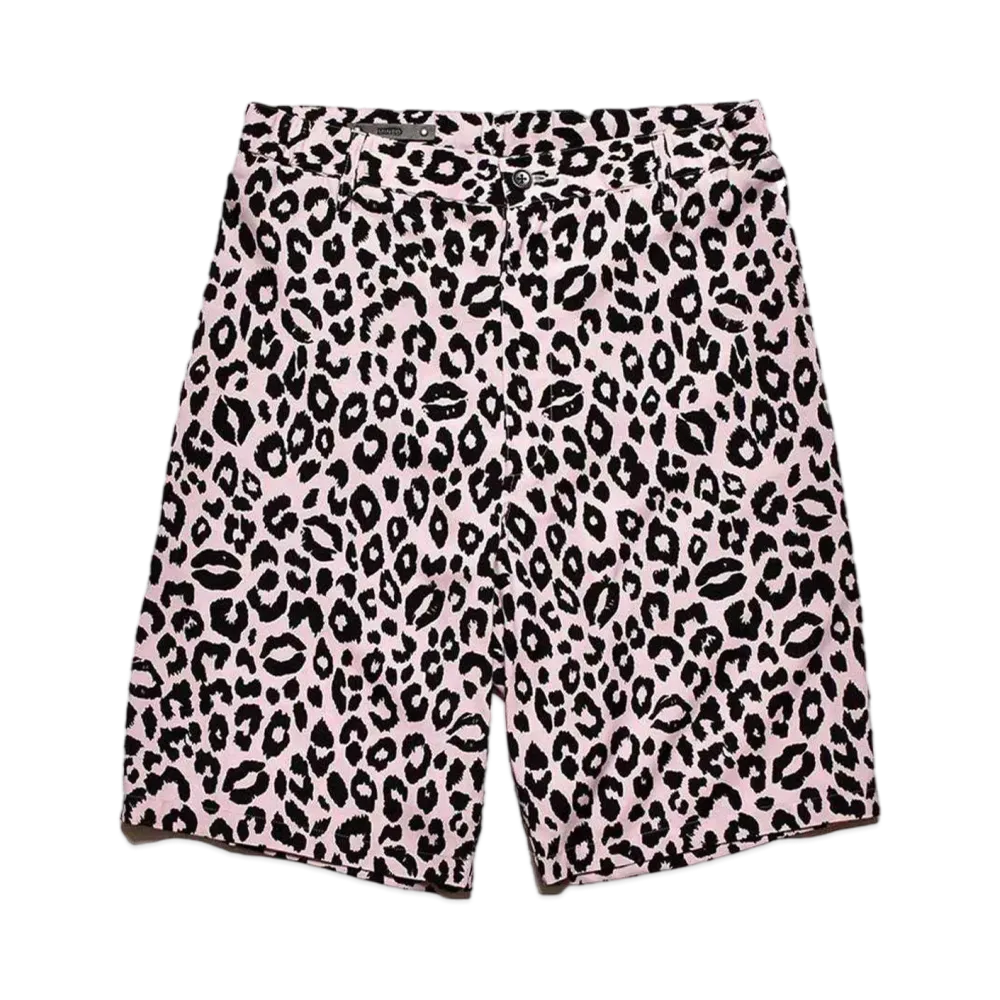 MINEDENIM Lips Leopard Print Easy Shorts "PINK"