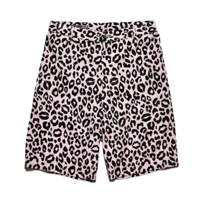 MINEDENIM Lips Leopard Print Easy Shorts "PINK"