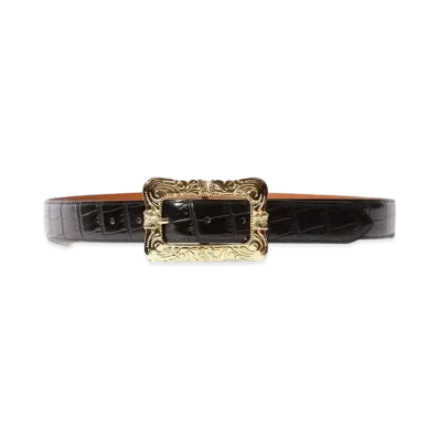 Needles Papillon Square Buckle Belt Crocodile Embossed Leather "Black"