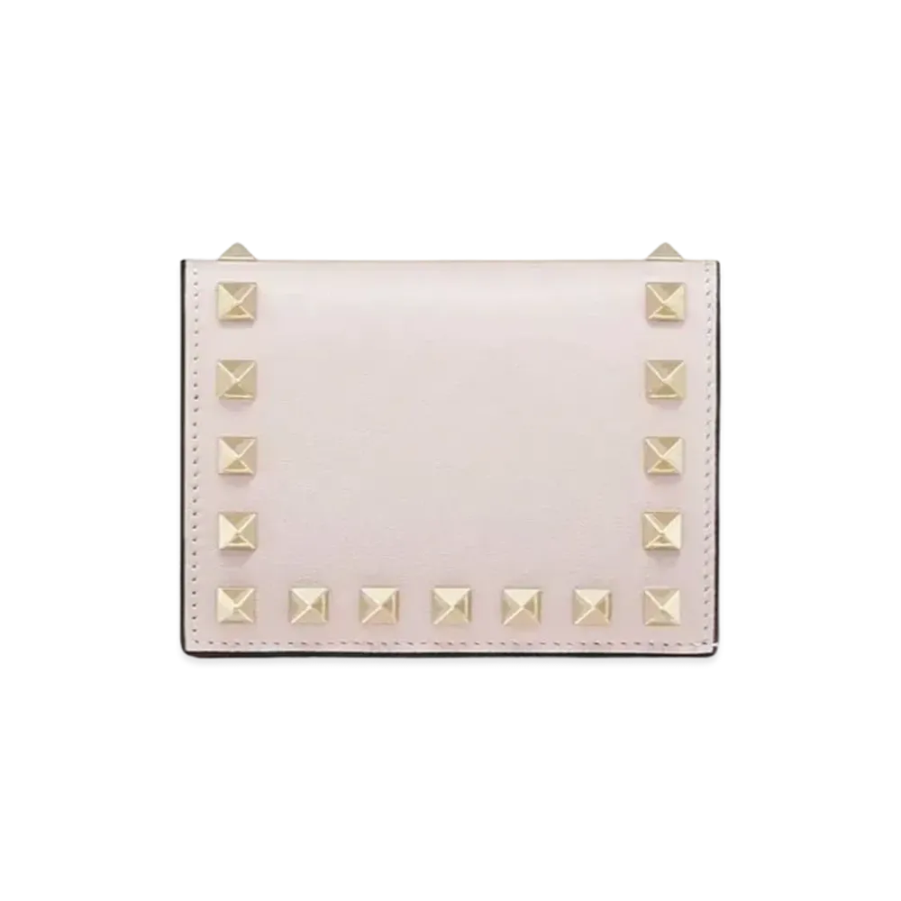 Valentino Rock Studs Calfskin Small Wallet "Rose Quartz"