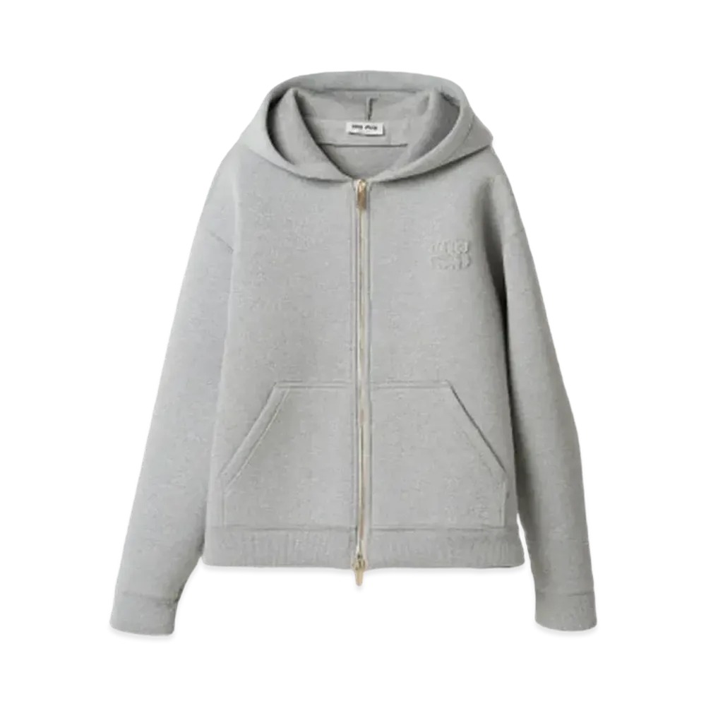 MIU MIU Embroidered Cotton Hoodie "Grey"