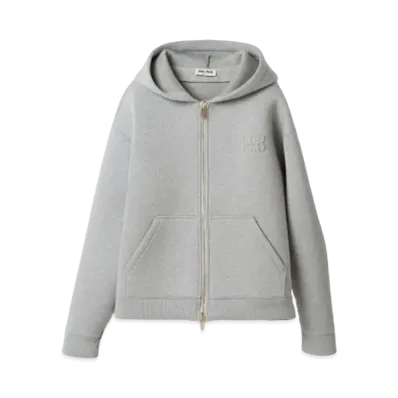 MIU MIU Embroidered Cotton Hoodie "Grey"