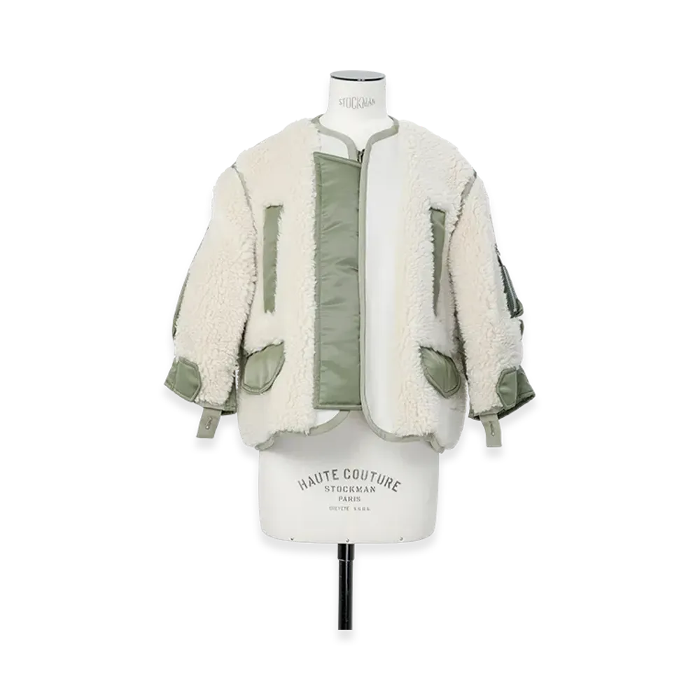 sacai Faux Shearling x Nylon Twill Blouson "Ecru/Khaki"