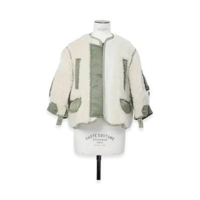 sacai Faux Shearling x Nylon Twill Blouson "Ecru/Khaki"