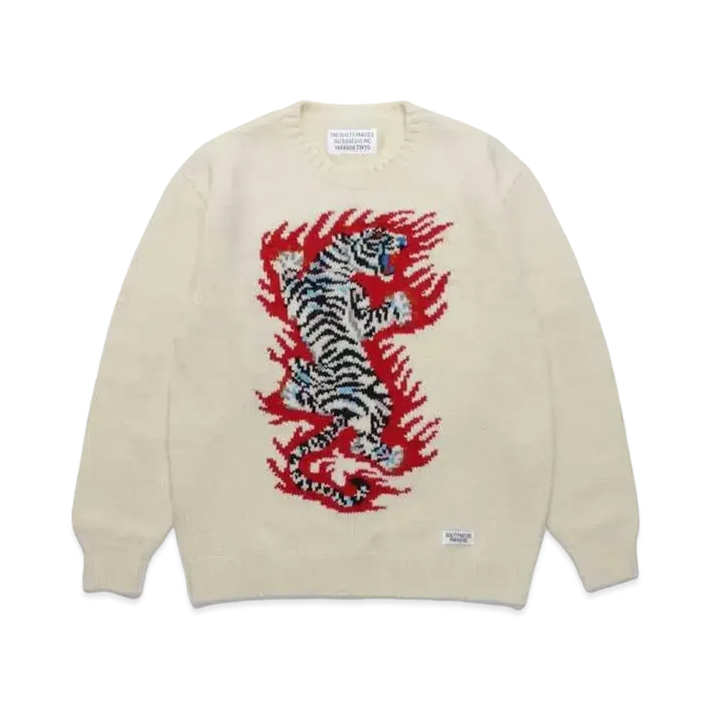 WACKO MARIA TIM LEHI / Intarsia Crew Neck Sweater "White"