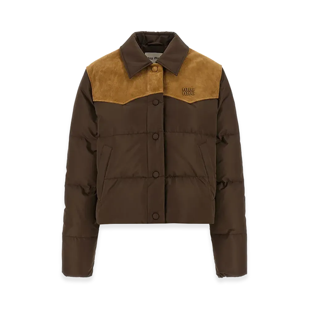 MIU MIU Women's Pong Down Jacket with Suede "Camel"