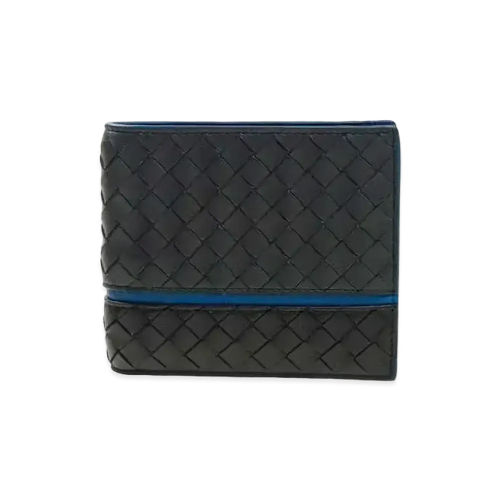 Bottega Veneta Intrecciato Lambskin Bi-fold Wallet Triple Colour "Gray/Blalck/Blue "
