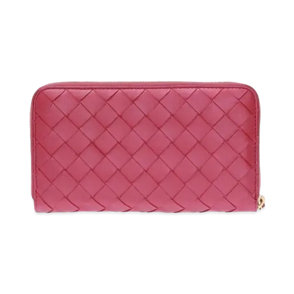 Bottega Veneta Intrecciato Calfskin Zip Around Wallet "Amaranto"