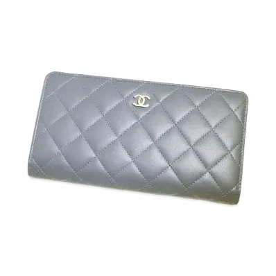 CHANEL Lambskin Matelasse Chain Wallet "Silver"