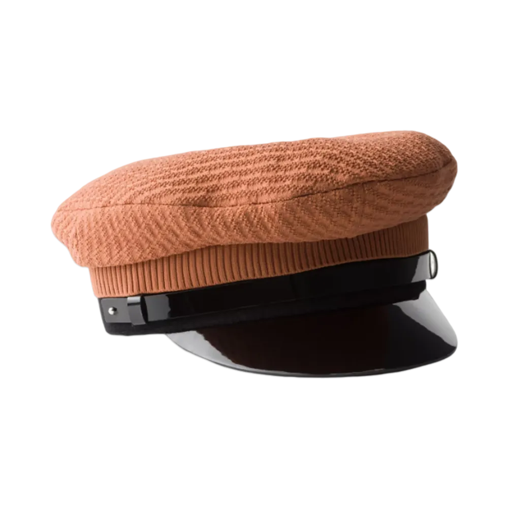 PRADA Knit and Patent Leather Cap "Copper Brown/Black"