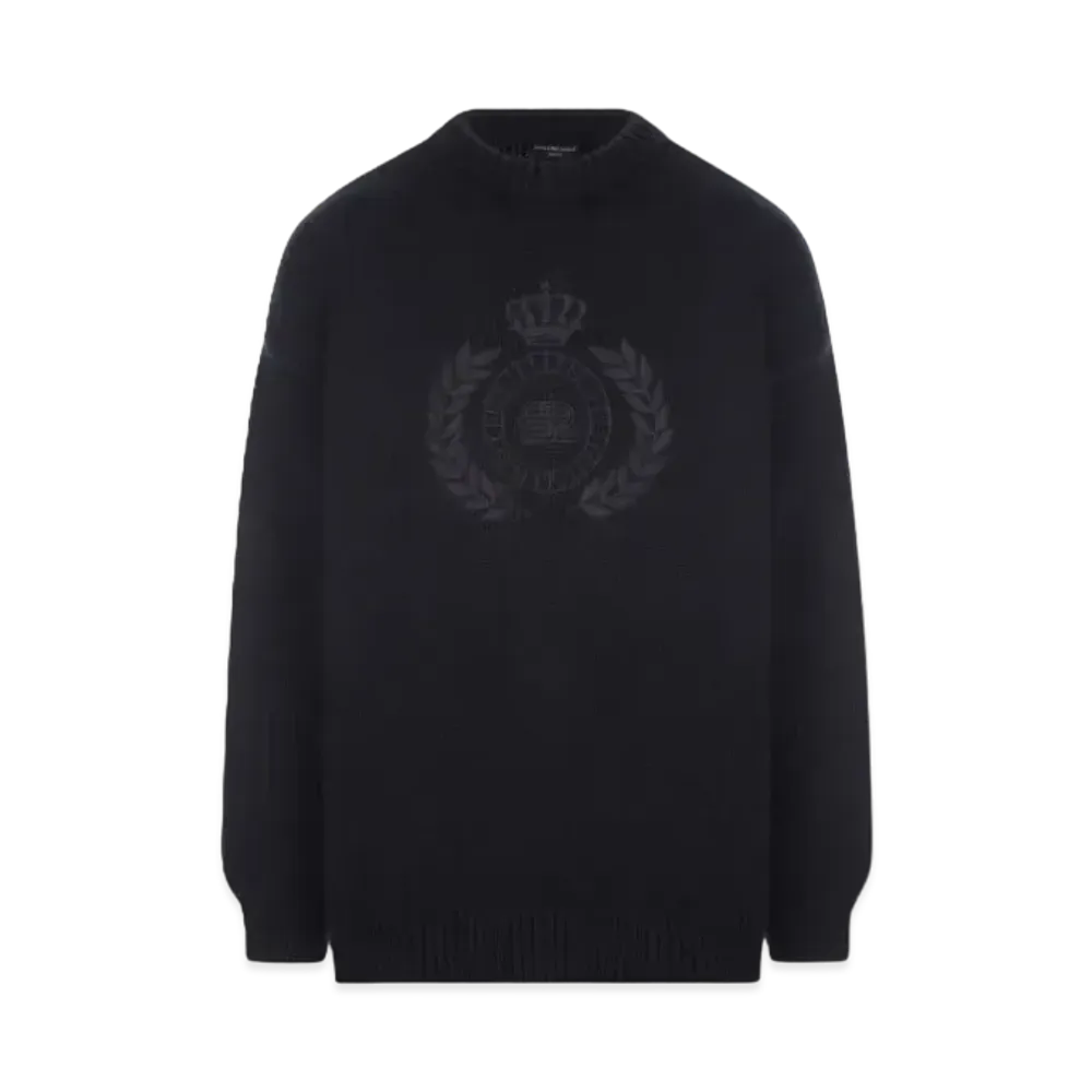 BALENCIAGA BB Laurel Embroidered Oversized Cotton Knit "Black"