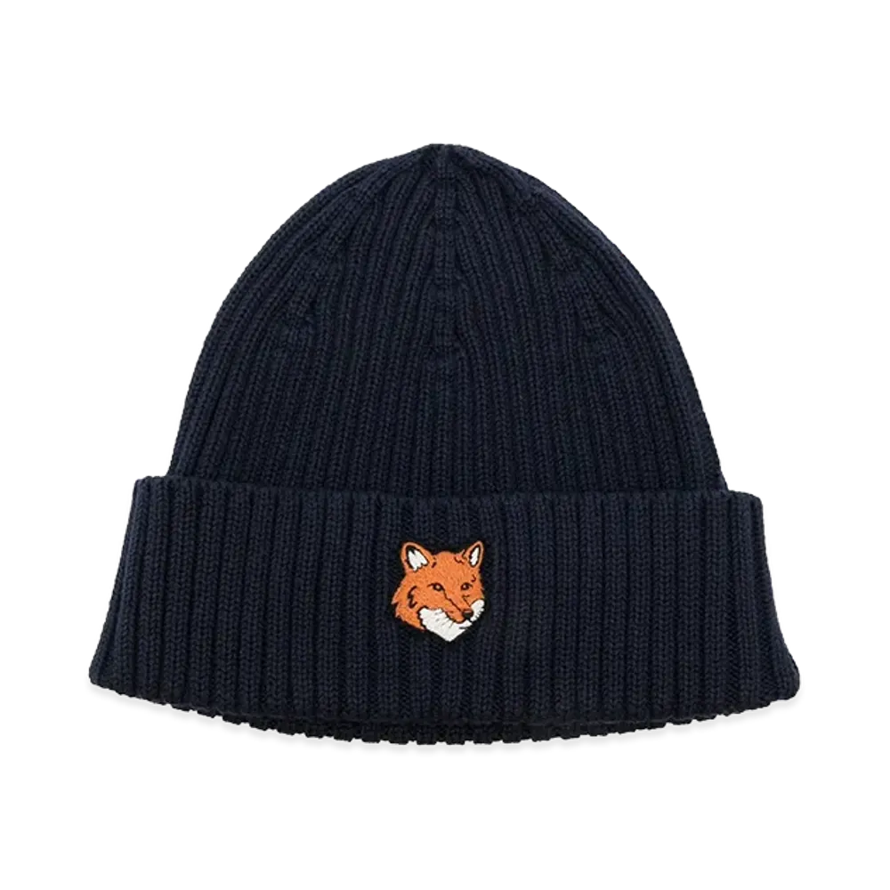 Maison Kitsune Women's Cotton Beanie Hat "Blue/Navy Blue"