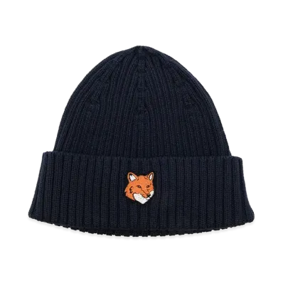 Maison Kitsune Women's Cotton Beanie Hat "Blue/Navy Blue"
