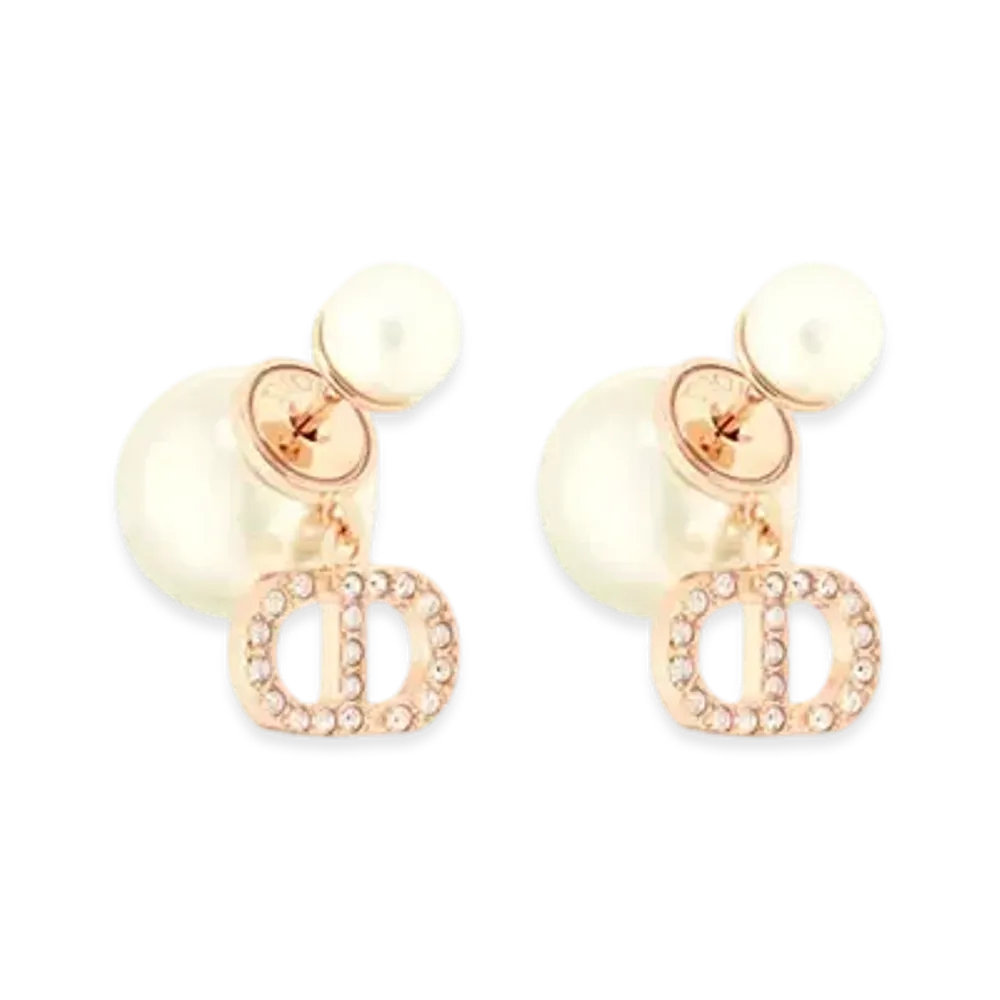 Dior Tribales Earrings Metal with Resin Pearls and Crystals "Pink/White"