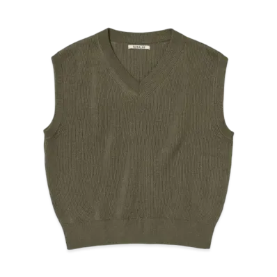 AURALEE Flat Yarn Rib Knit Vest "Khaki"
