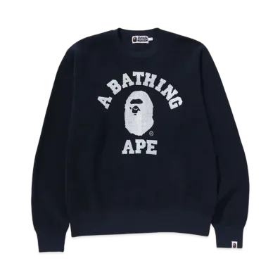 A BATHING APE College Waffle Crewneck Sweater "Navy"