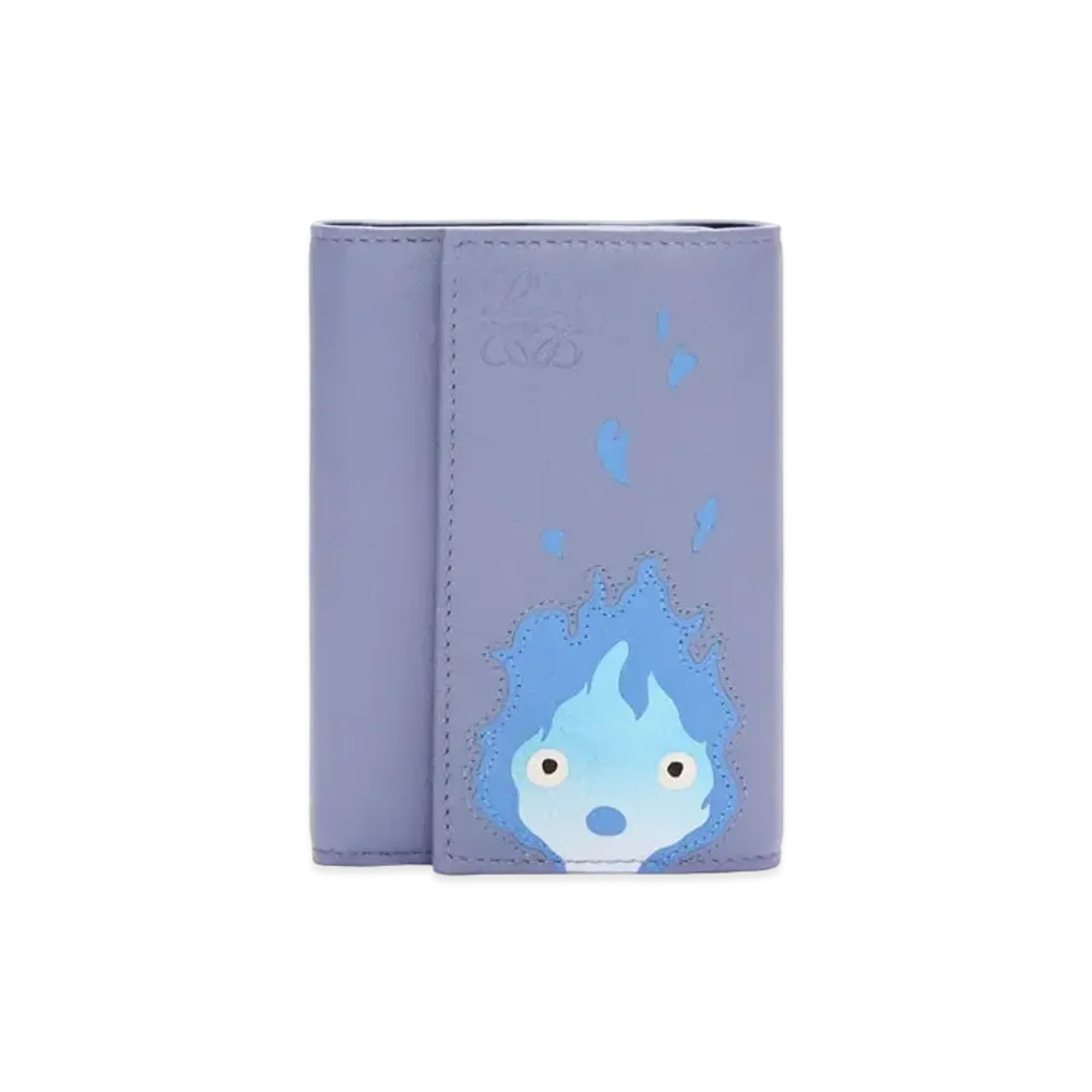 LOEWE x Howl's Moving Castle Calcifer Small Vertical Wallet In Classic Calfskin "Blueberry"