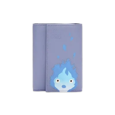 LOEWE x Howl's Moving Castle Calcifer Small Vertical Wallet In Classic Calfskin "Blueberry"