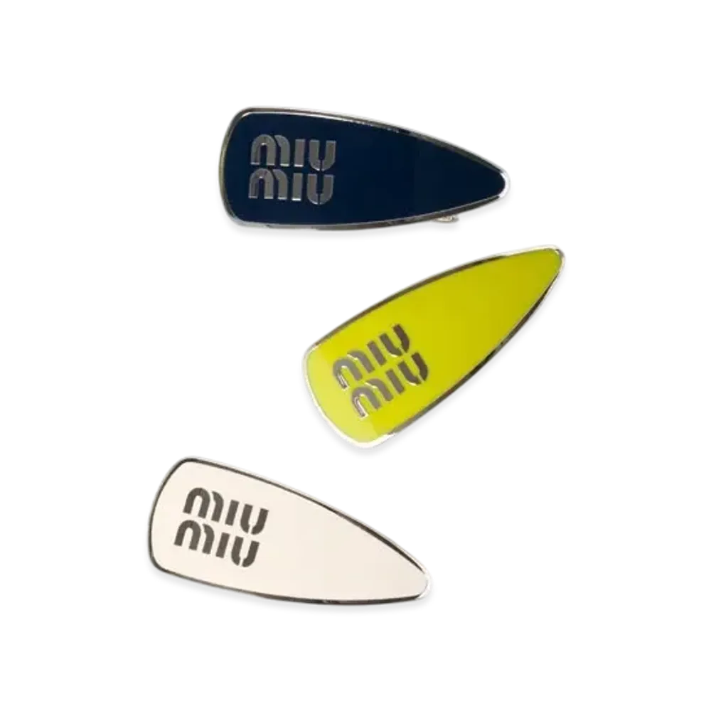 MIUMIU Enamelled Metal Clips "Navy/Yellow Green/Green/Off White"