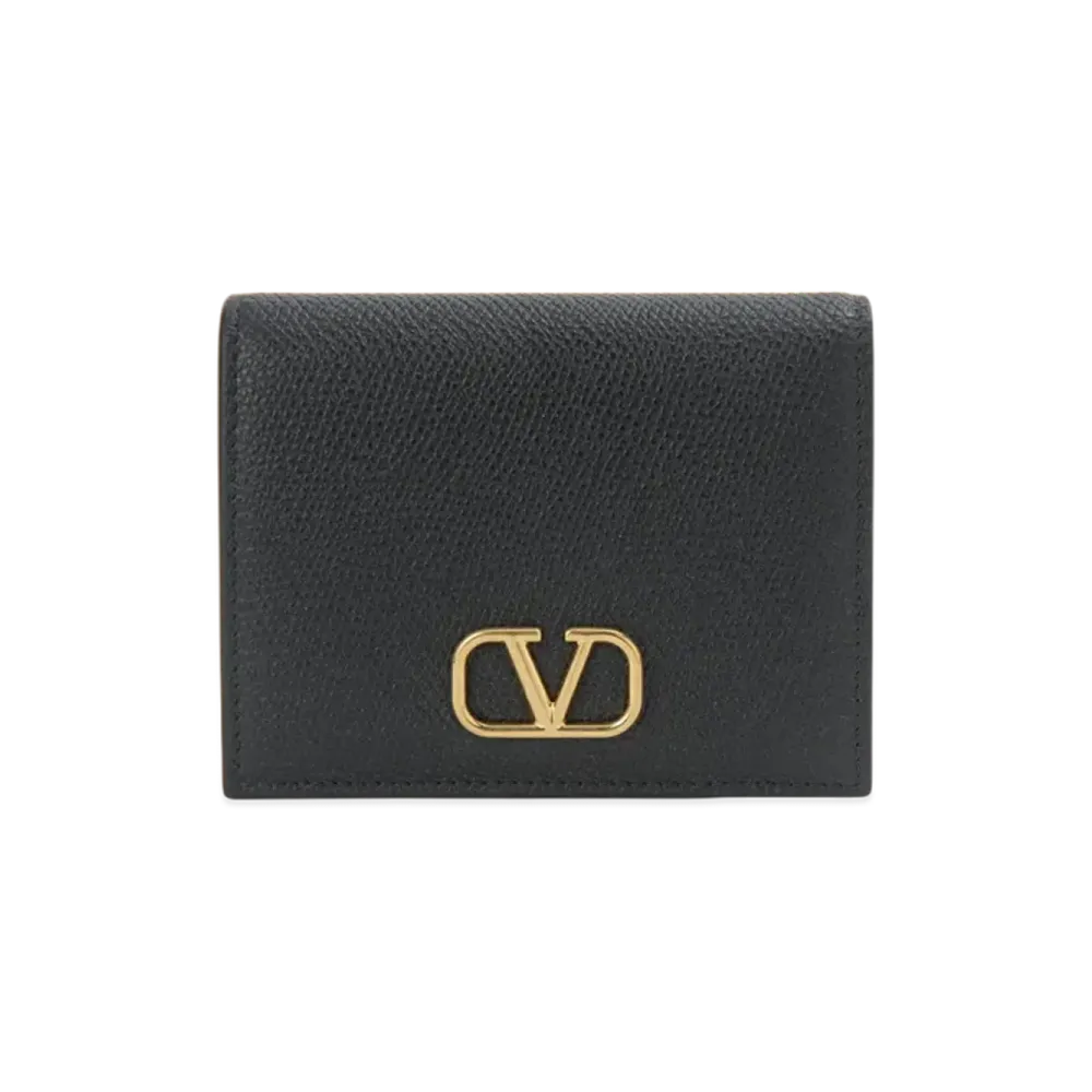 Valentino V Logo Signature Flap French Wallet "Black"