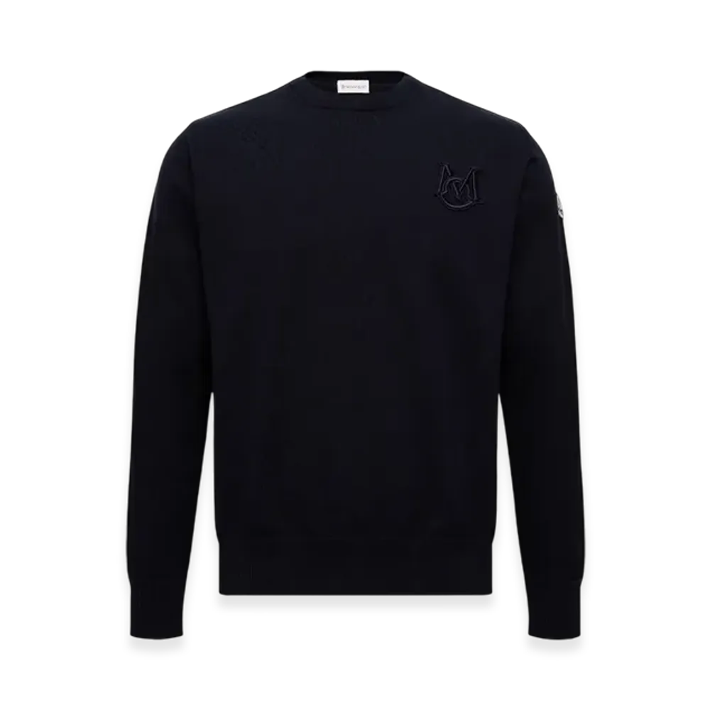 MONCLER Embroidered Monogram Cotton Jumper "Navy Blue"