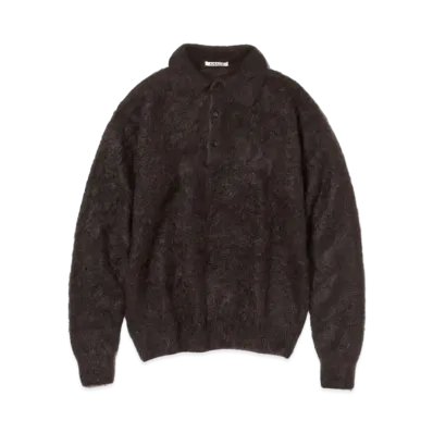 AURALEE BRUSHED SUPER KID MOHAIR KNIT POLO "Dark Brown"