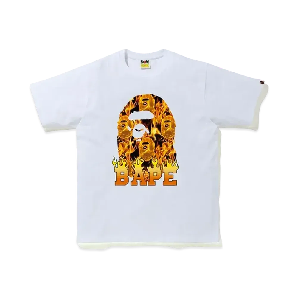 A BATHING APE Ape Head Flame T-Shirt "White/Orange"