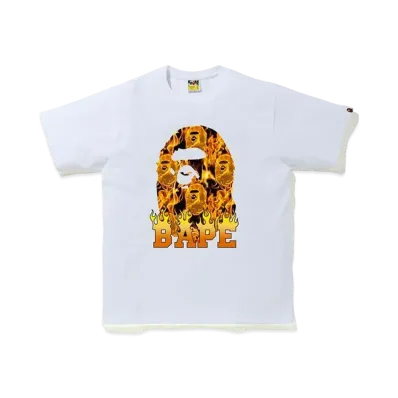 A BATHING APE Ape Head Flame T-Shirt "White/Orange"
