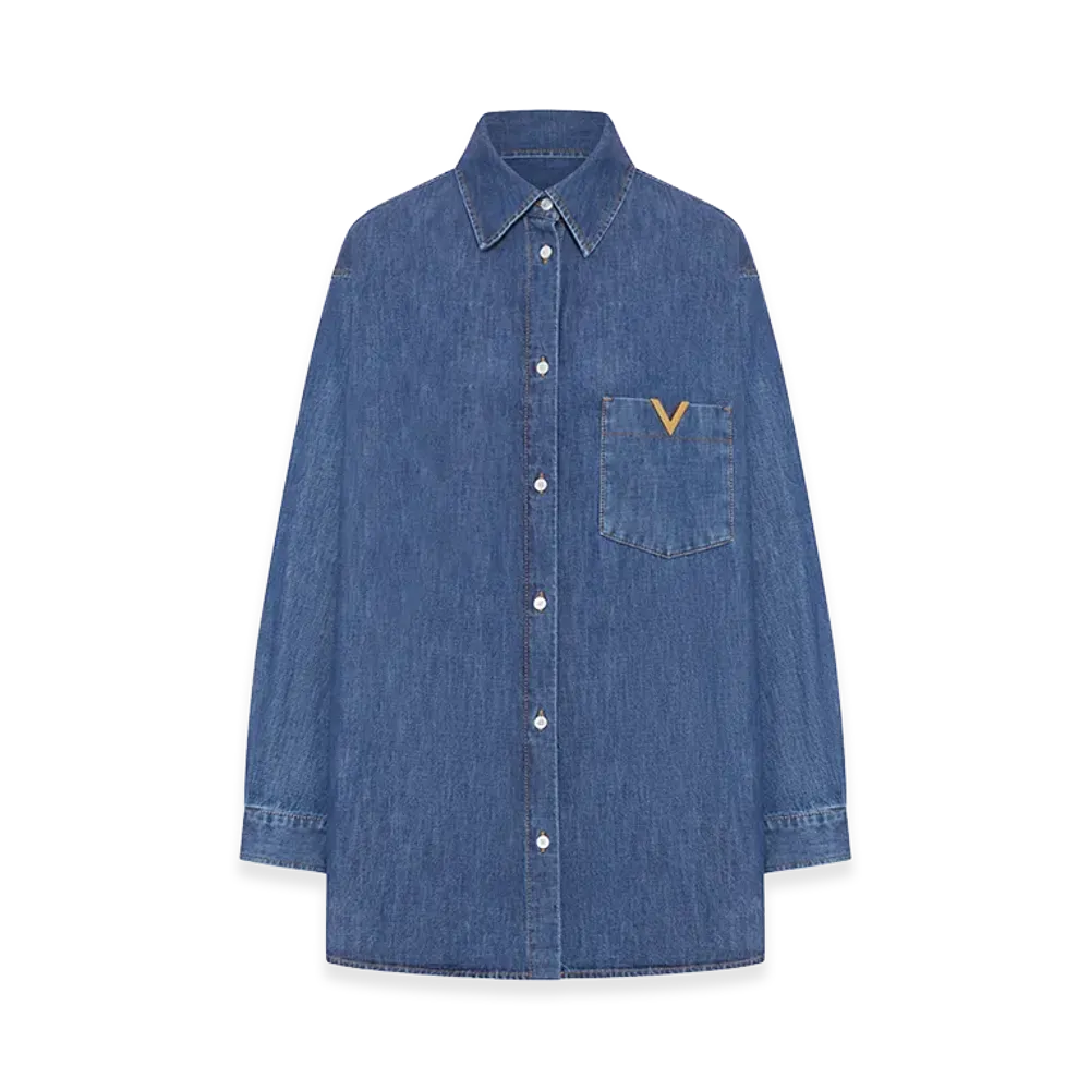 Valentino Women's Solid Chambray Denim Shirt "Blue"