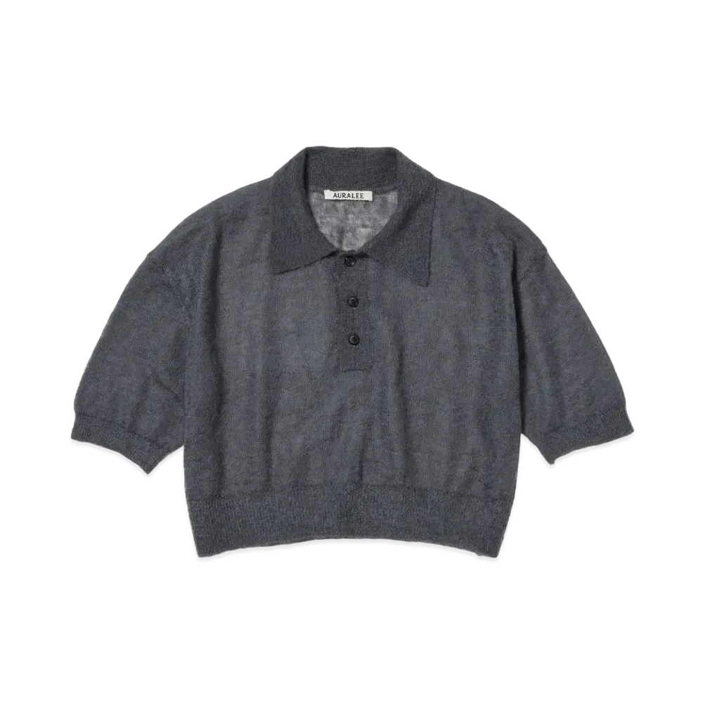 AURALEE Kid Mohair Sheer Knit Short Polo "Dark Gray"