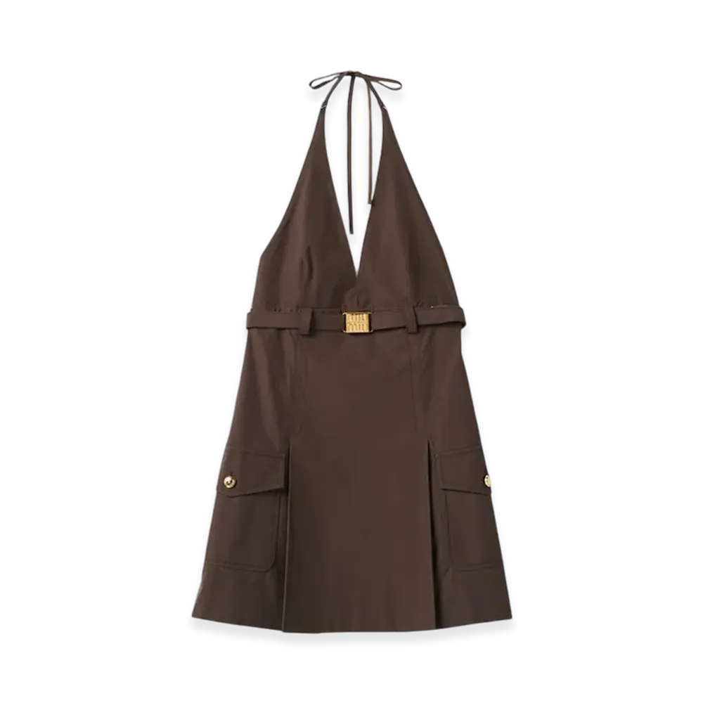 MIU MIU Women's Panama Cotton Mini Dress "Cocoa Brown"