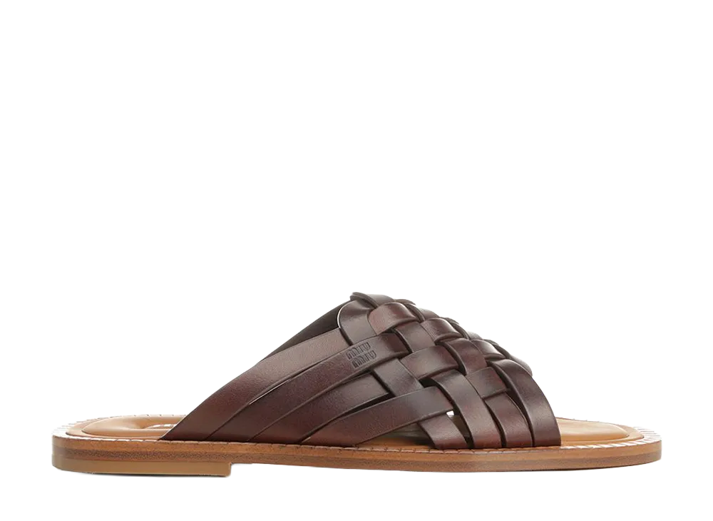MIU MIU Women's Leather Slide Sandal "Coffee"