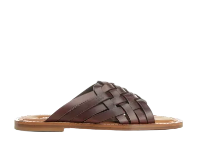 MIU MIU Women's Leather Slide Sandal "Coffee"