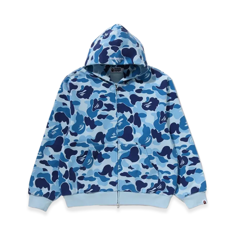 A BATHING APE ABC Camo Heavy Wash Cropped Fit Zip Hoodie "Blue"