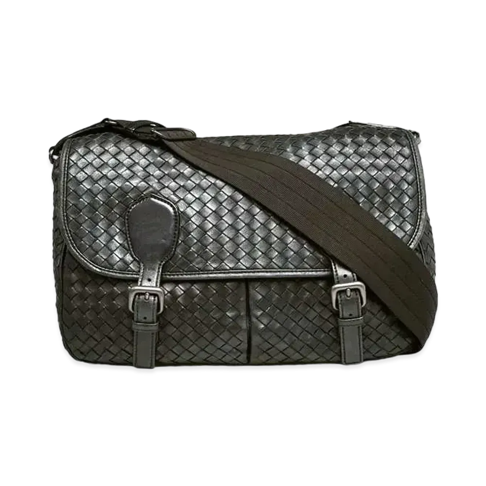 Bottega Veneta Gardena Intrecciato leather Messenger Bag "Black"