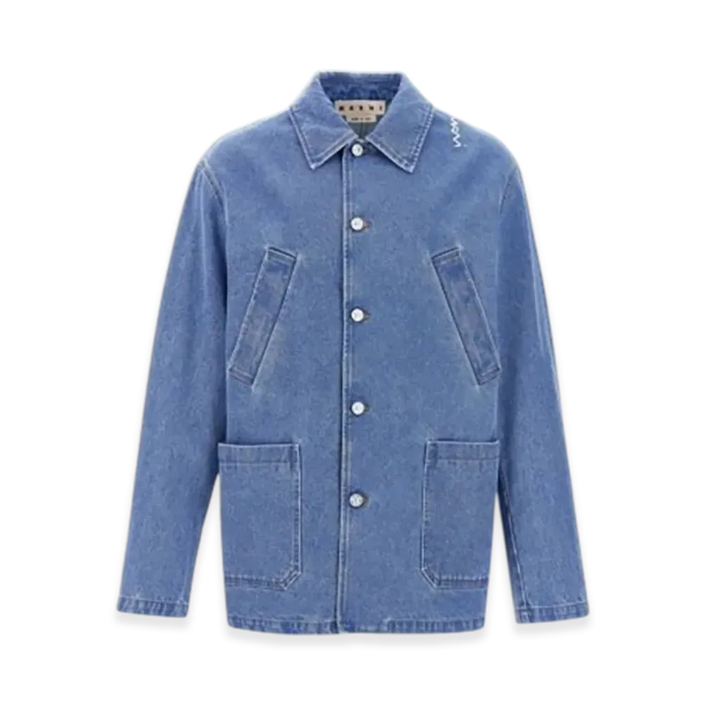 MARNI Bleached Coated Organic Denim Cobalt Jacket "Indigo Blue"