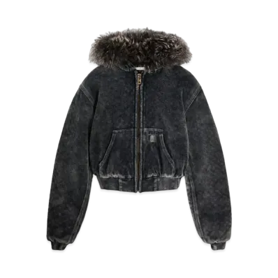 Alexander Wang Velor Shearling Hood Zip-Up Hoodie "Washed Slate "