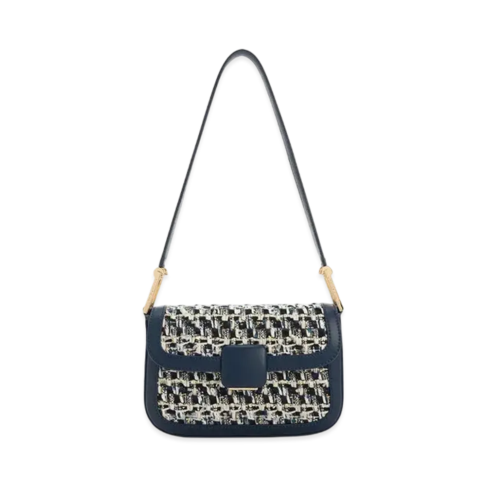 CHARLES & KEITH Core Square Pushlock Knit Shoulder Bag "Navy"
