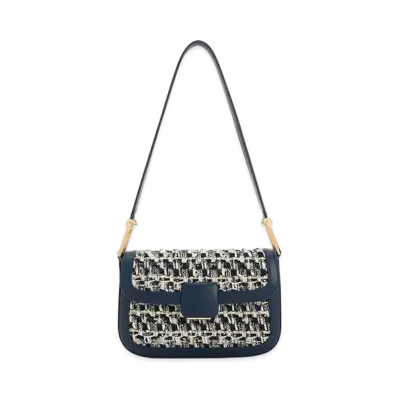 CHARLES & KEITH Core Square Pushlock Knit Shoulder Bag "Navy"