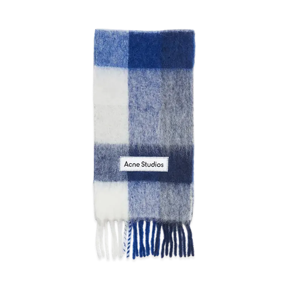 Acne Studios Mohair Check Scarf "White/Grey/Royal Blue"