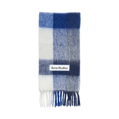 Acne Studios Mohair Check Scarf "White/Grey/Royal Blue"
