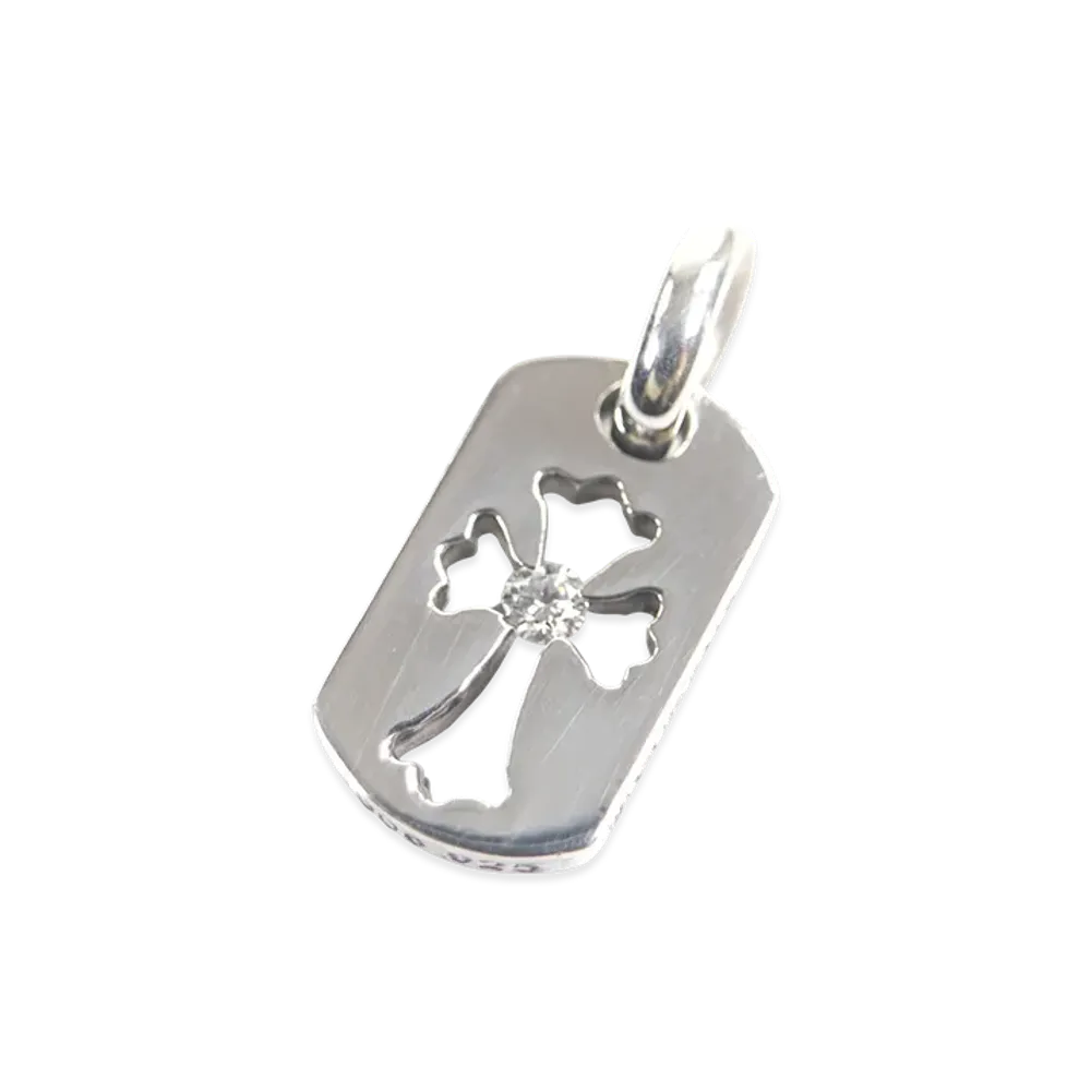 Chrome Hearts Tiny Cutout Cross Dog Tag 1 Diamond Charm "Silver"